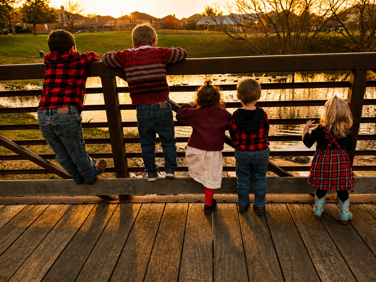 Five children watching a sunset